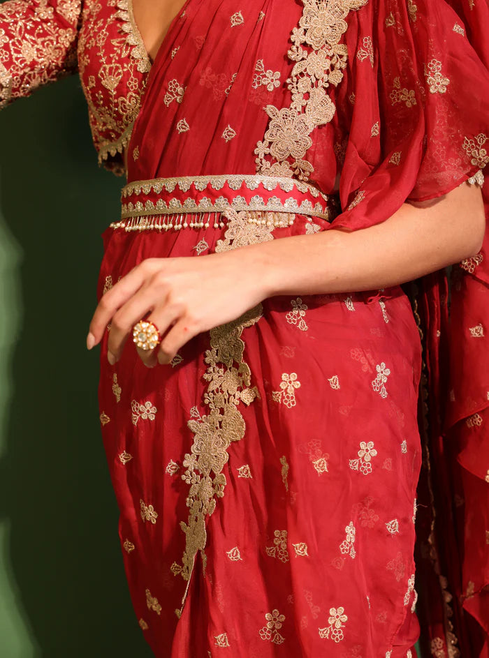Organza Pari Red Saree