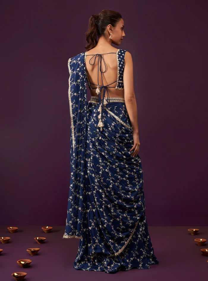 Crepe Ayana Navy Saree