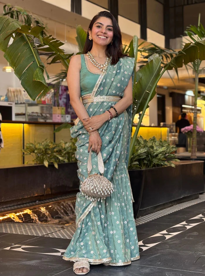 Royal Tissue + Tissue Linen Satin Salome Green Garara Saree