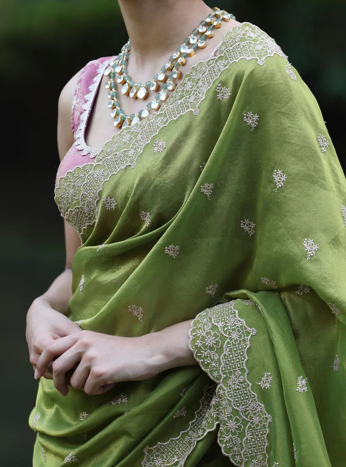 Lurex Organza Mubarak Parrot Saree