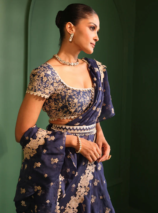 Organza Pari Navy Saree