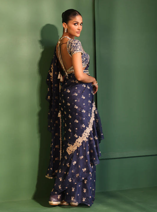 Organza Pari Navy Saree