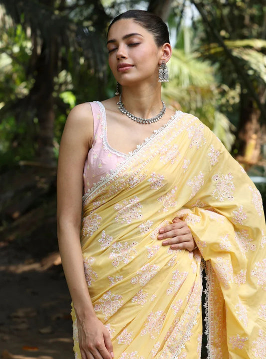 Cotton Yara Yellow Saree