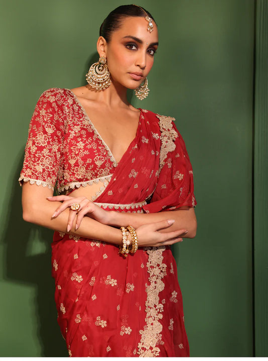 Organza Pari Red Saree