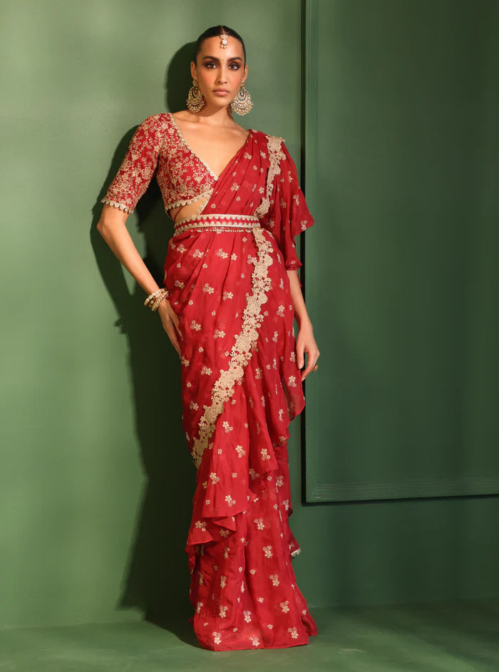Organza Pari Red Saree