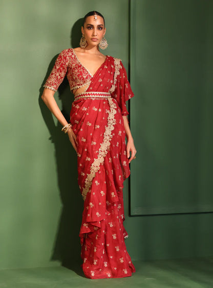 Organza Pari Red Saree