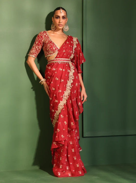 Organza Pari Red Saree