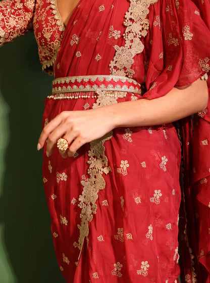 Organza Pari Red Saree