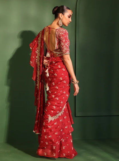 Organza Pari Red Saree
