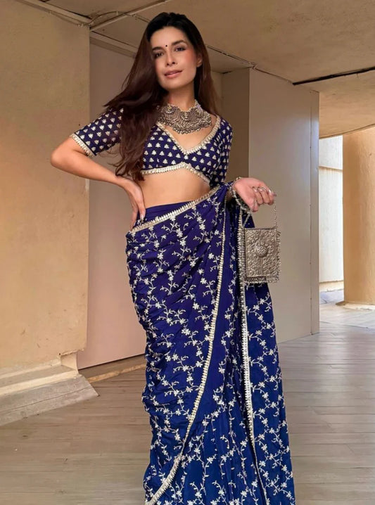 Crepe Ayana Navy Saree