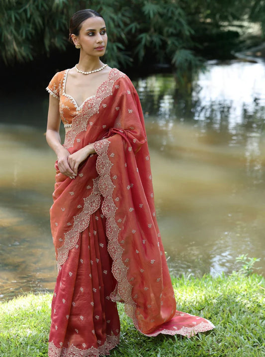Lurex Organza Mubarak Fuchsia Saree