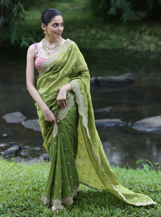 Lurex Organza Mubarak Parrot Saree