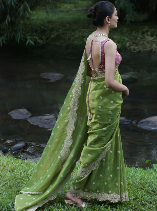 Lurex Organza Mubarak Parrot Saree